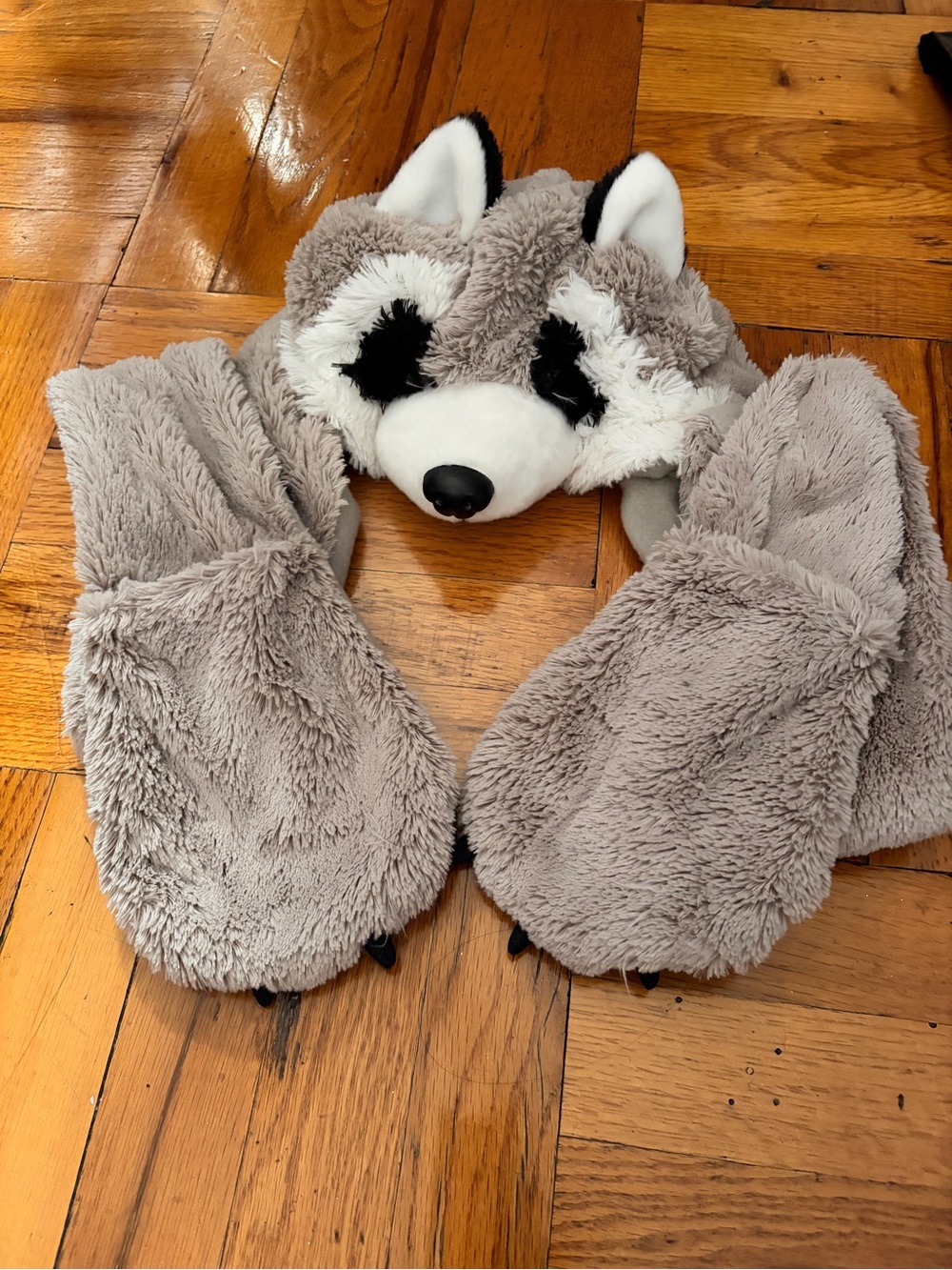 Gray Plush Raccoon Hat Scarf with Mittens - Kids
